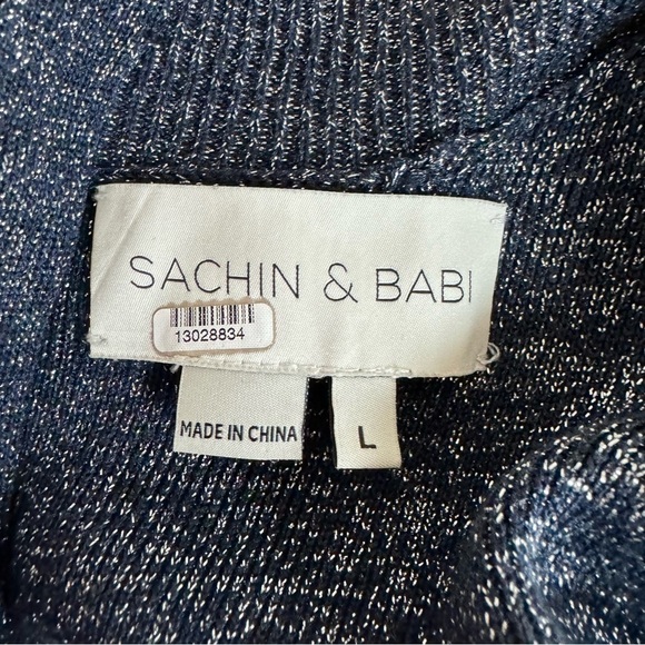 Sachin & Babi Amelie Metallic Knit Blue Knit Puff Long Sleeve Womens Size L - Picture 14 of 16